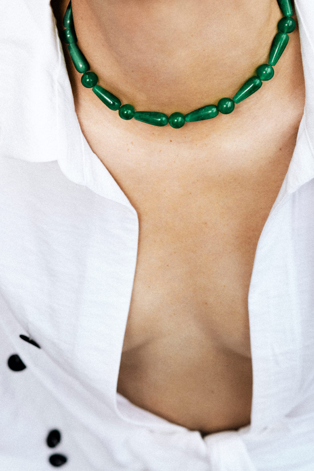 The depths of time - green chalcedony and recycled gold vermeil necklace